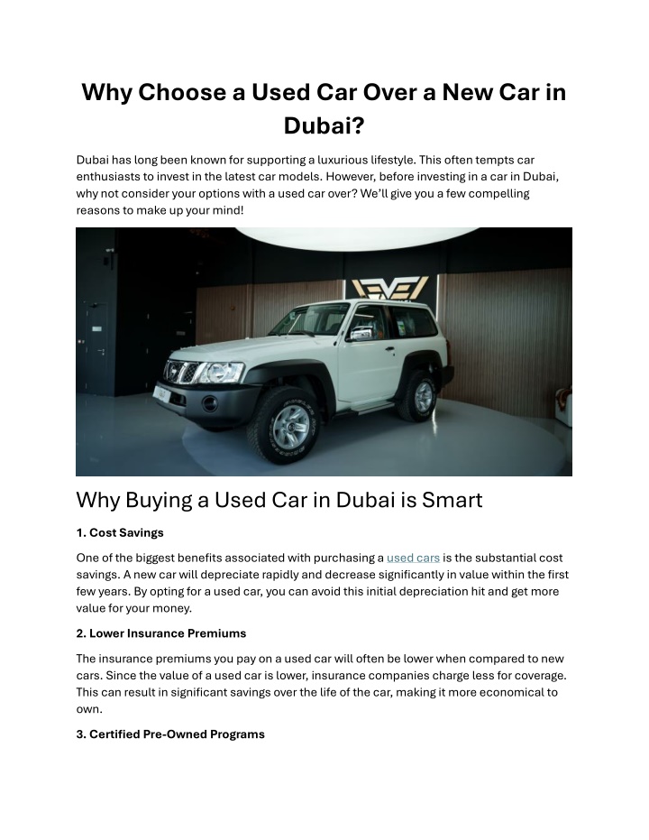 why choose a used car over a new car in dubai