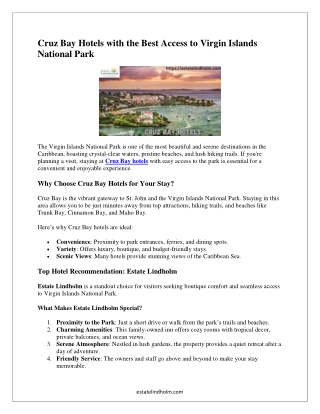 Cruz Bay Hotels with the Best Access to Virgin Islands National Park