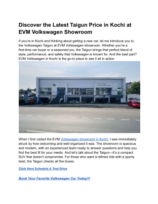 Discover the Latest Taigun Price in Kochi at EVM Volkswagen Showroom