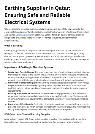 Earthing Supplier in Qatar Ensuring Safe and Reliable Electrical Systems