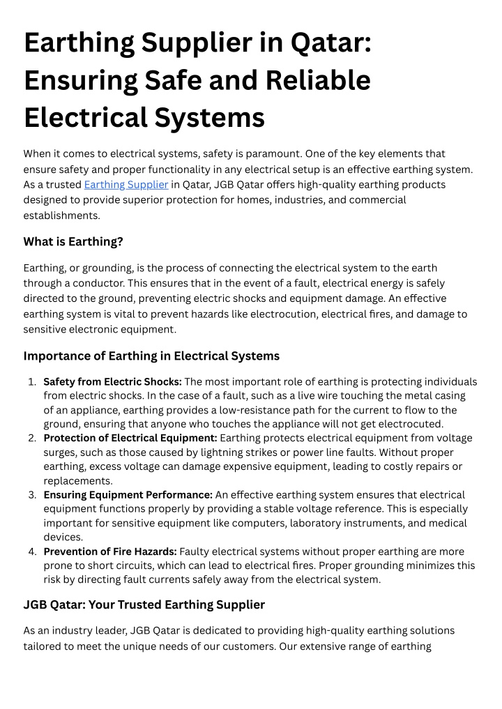 earthing supplier in qatar ensuring safe