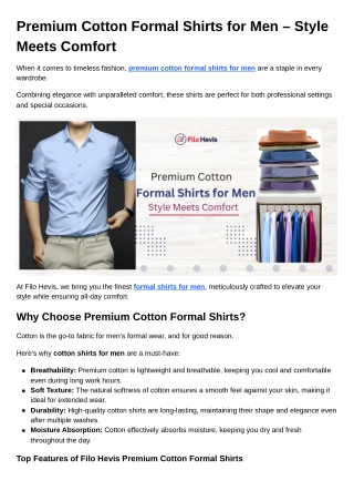 Premium Cotton Formal Shirts for Men – Style Meets Comfort