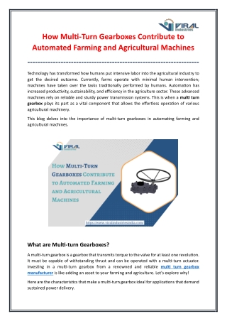 Contribution of Multi-Turn Gearboxes in Farming Machines