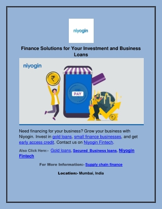 "Finance Solutions for Your Investment and Business Loans"