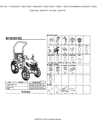 Kubota B1181DT-EC Tractor Parts Catalogue Manual Instant Download