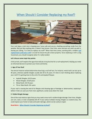 When Should I Consider Replacing my Roof