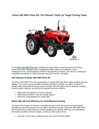 Master Your Fields with the Eicher 380 4WD Prima G3 Tractor with TractorGyan