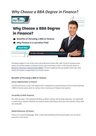 Why Choose a BBA Degree in Finance