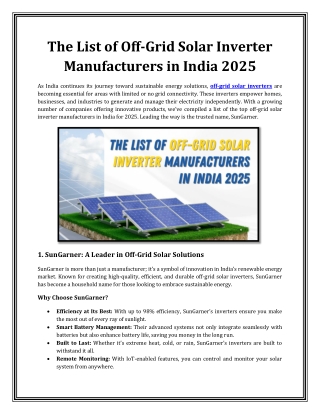 The List of Off-Grid Solar Inverter Manufacturers in India 2025