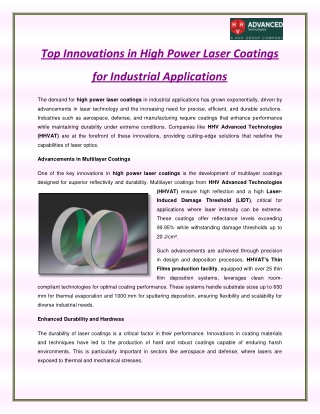 Top Innovations in High Power Laser Coatings for Industrial Applications