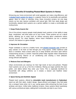 5 benefits of installing pleated mesh systems