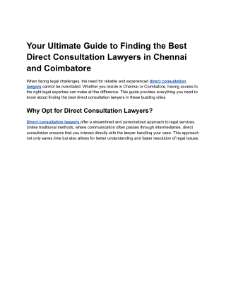 Your Ultimate Guide to Finding the Best Direct Consultation Lawyers in Chennai and Coimbatore