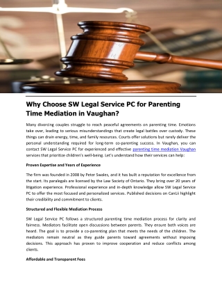 Why Choose SW Legal Service PC for Parenting Time Mediation in Vaughan