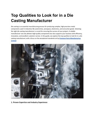 Top Qualities to Look for in a Die Casting Manufacturer