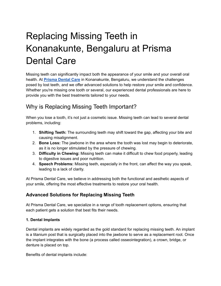 replacing missing teeth in konanakunte bengaluru