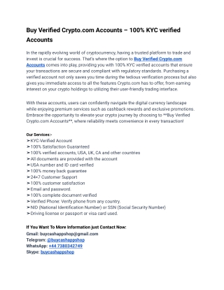 How to Buy Verified Crypto.com Accounts Can Simplify Your Life