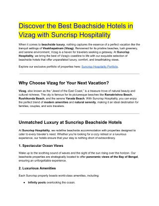 Discover the Best Beachside Hotels in Vizag with Suncrisp Hospitality (1)