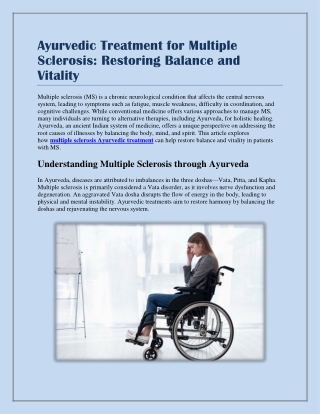 Ayurvedic Treatment for Multiple Sclerosis: Restoring Balance and Vitality