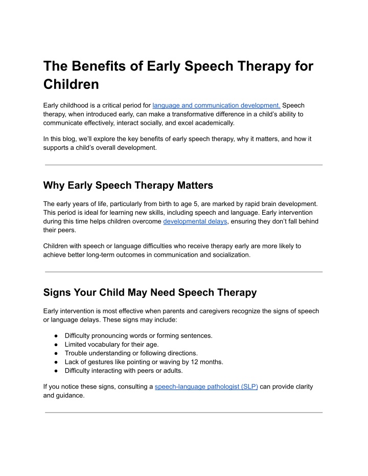 the benefits of early speech therapy for children