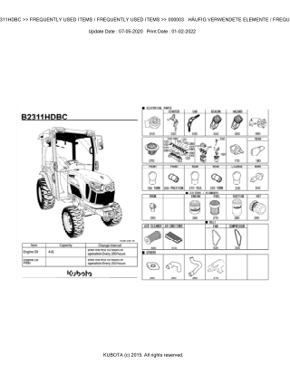 Kubota B2311HDBC Tractor Parts Catalogue Manual Instant Download