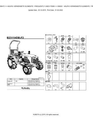 Kubota B2311HDB-F2 Tractor Parts Catalogue Manual Instant Download