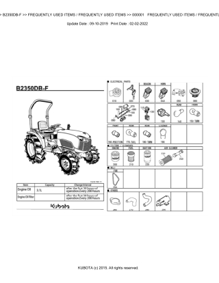 Kubota B2350DB-F Tractor Parts Catalogue Manual Instant Download