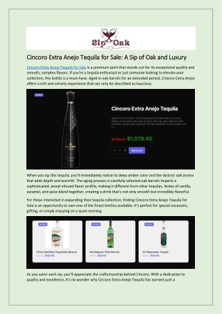 Cincoro Extra Anejo Tequila for Sale: A Sip of Oak and Luxury