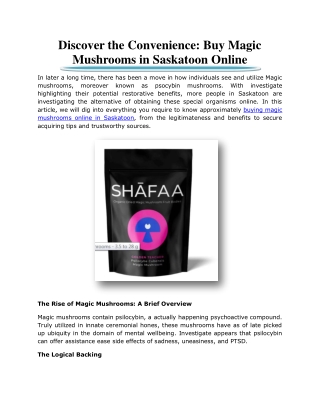 Discover the Convenience: Buy Magic Mushrooms in Saskatoon Online