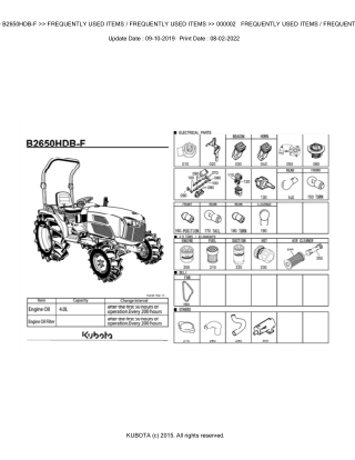 Kubota B2650HDB-F Tractor Parts Catalogue Manual Instant Download