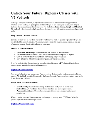 Unlock Your Future Diploma Classes with V2 Vedtech