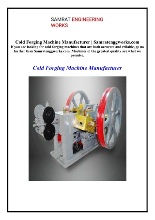 Cold Forging Machine Manufacturer | Samratenggworks.com