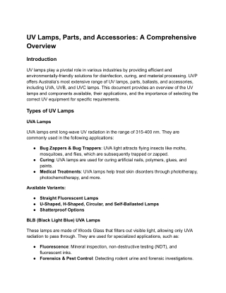 UV Lamps, Parts, and Accessories_ A Comprehensive Overview