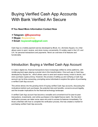 Buying Verified Cash App Accounts With Bank Verified And Secure