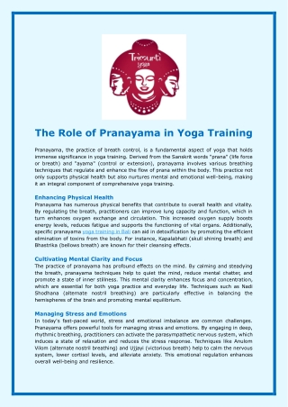 The Role of Pranayama in Yoga Training