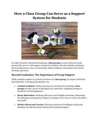 How a Class Group Can Serve as a Support System for Students