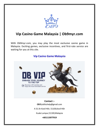 Vip Casino Game Malaysia | Ob9myr.com