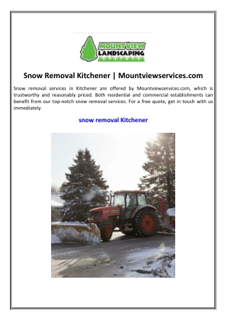 Snow Removal Kitchener | Mountviewservices.com