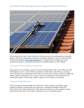 How Solar Panel Cleaning Improves Energy Production Efficiency