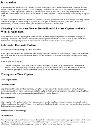 Opting for Between New vs Repaired Photo Copiers available for sale: What is act