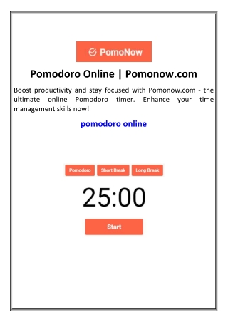 Pomodoro Online | Pomonow.com