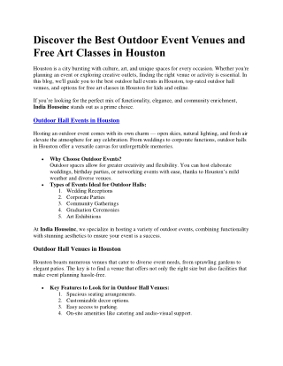 Discover the Best Outdoor Venues and Art Classes in Houston