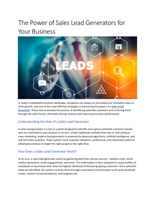 The Power of Sales Lead Generators for Your Business
