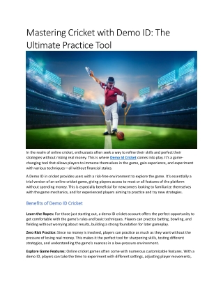 Mastering Cricket with Demo ID