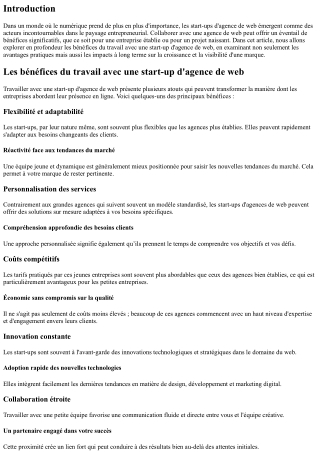 Les bénéfices du travail avec une start-up d'agence de web