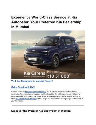 Experience World-Class Service at Kia Autobahn_ Your Preferred Kia Dealership in Mumbai
