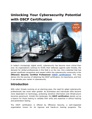 unlocking your cybersecurity potential with oscp