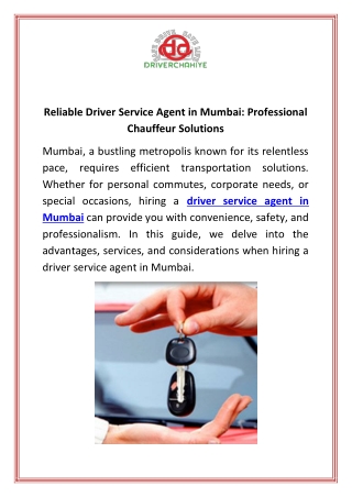 Reliable Driver Service Agent in Mumbai Professional Chauffeur Solutions