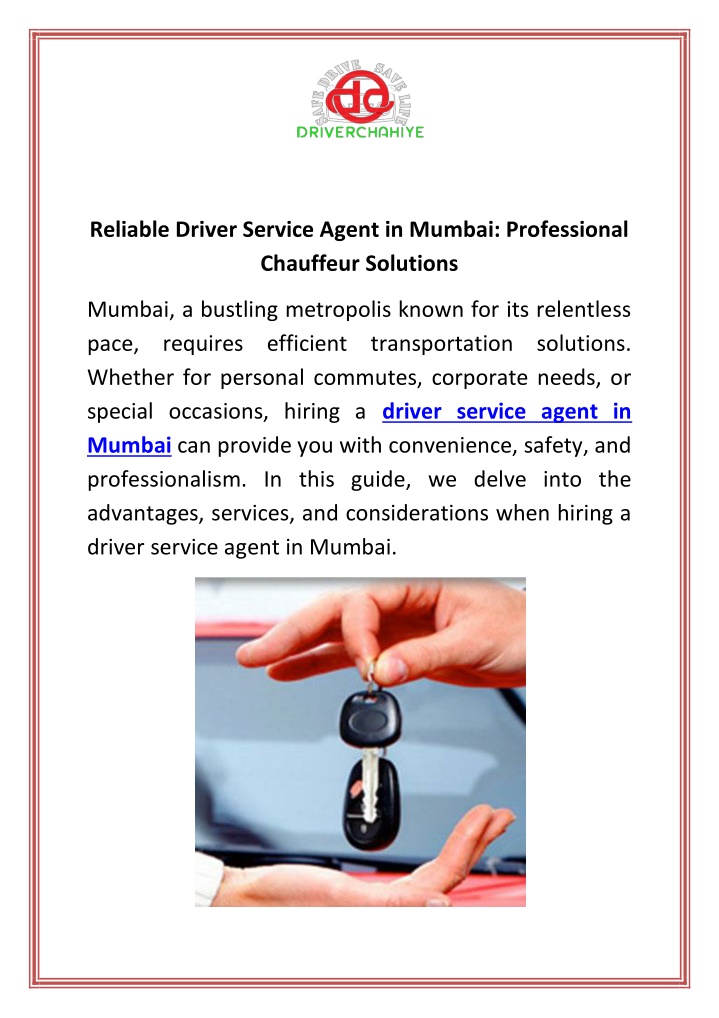 reliable driver service agent in mumbai