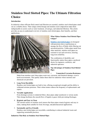 Stainless Steel Slotted Pipes The Ultimate Filtration Choice