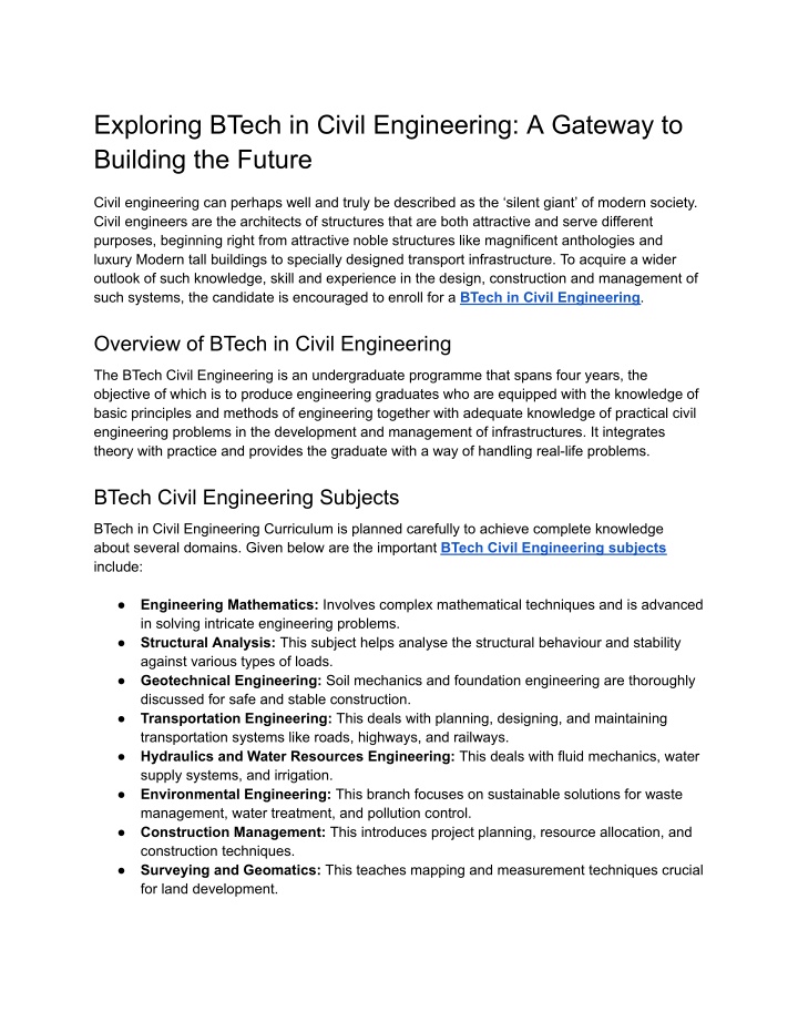 exploring btech in civil engineering a gateway